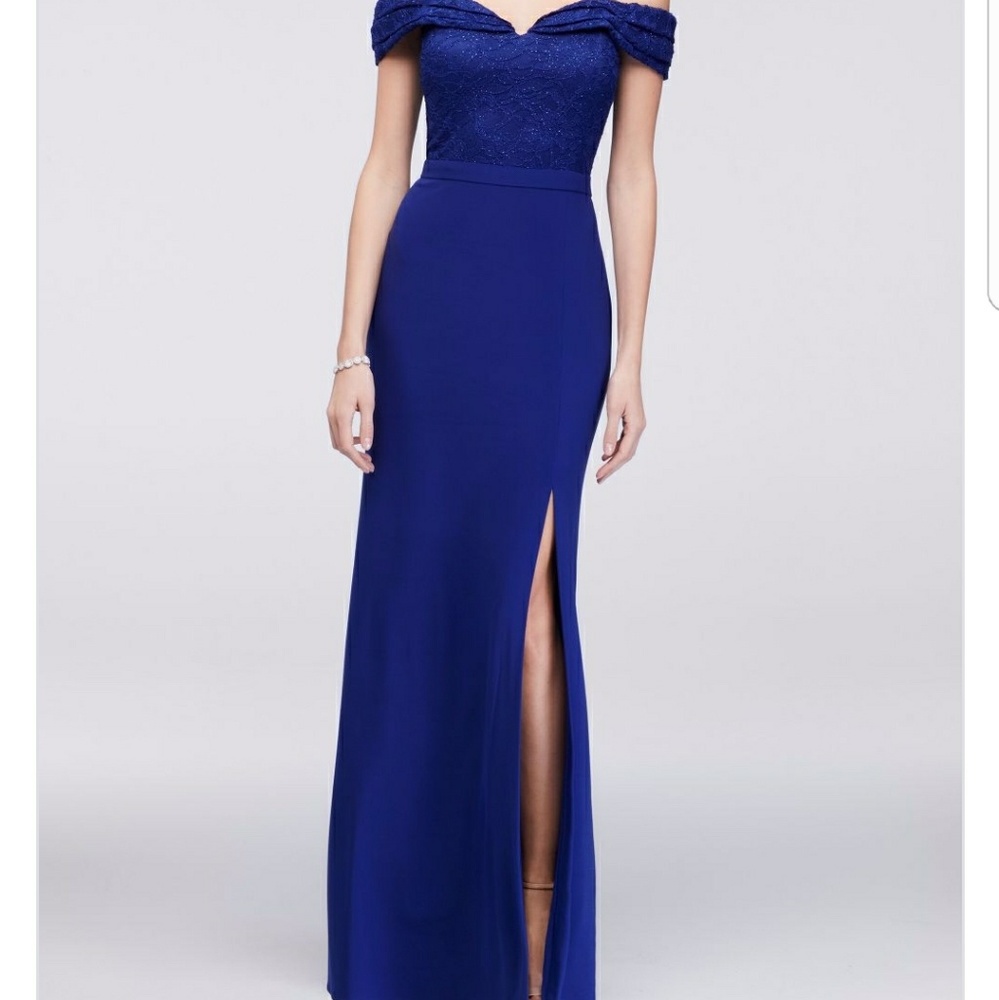 Jersey Off The Shoulder Royal Blue Dress Size 16