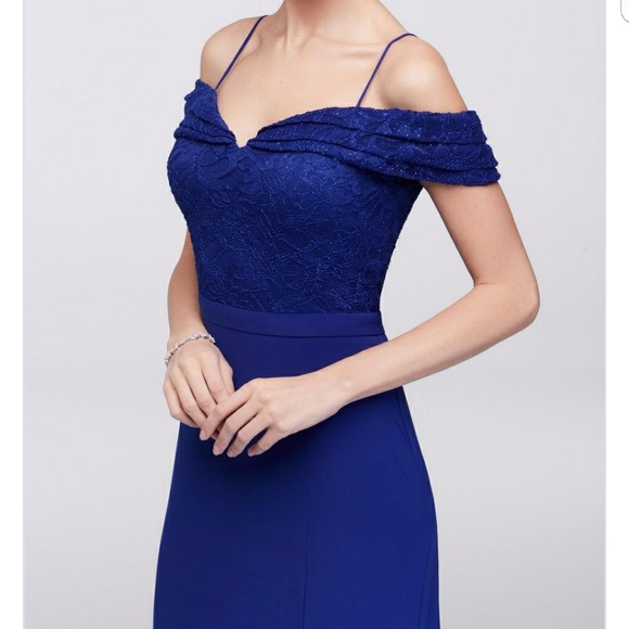 Jersey Off The Shoulder Royal Blue Dress Size 16 - Picture 2 of 3
