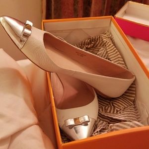Kate Spade Ginny Too Flats- white gold and silver!