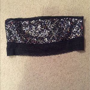 PINK Black Sparkley Strapless Lace Bandeau