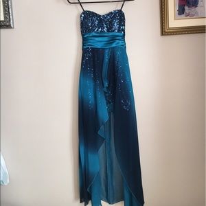 Strapless blue high low dress
