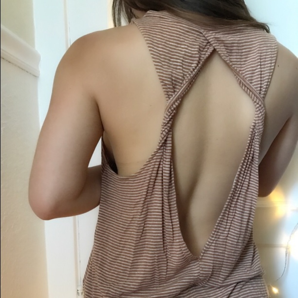 Open Back Pumpkin & White Striped Tank - Picture 1 of 4