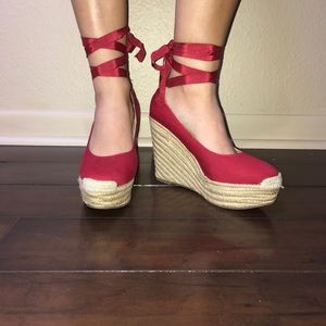 Red Wedges with Lace-Up Straps