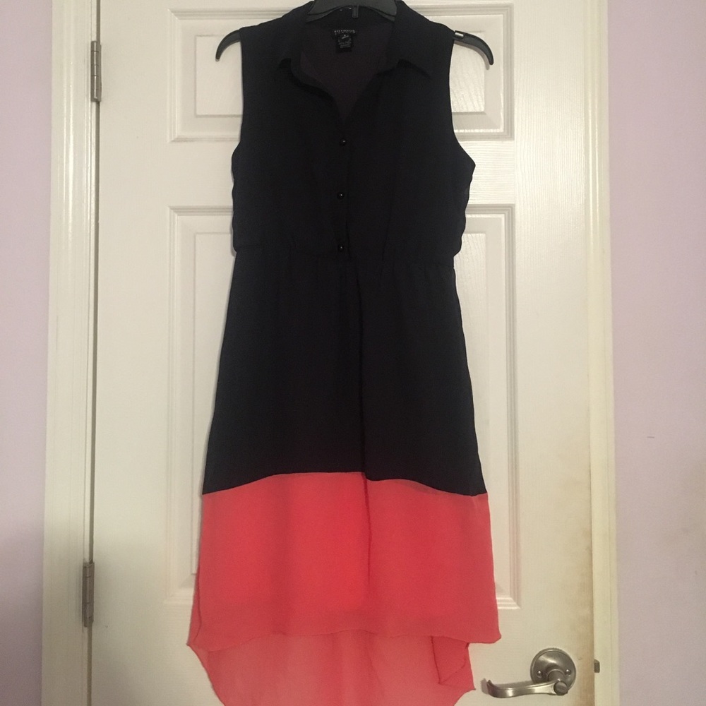 Navy and coral high low dress
