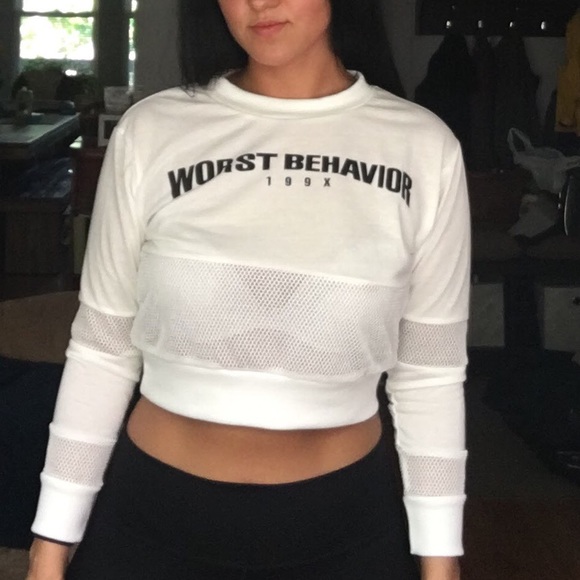 WORST BEHAVIOR CROPPED TOP WITH MESH - Picture 2 of 3