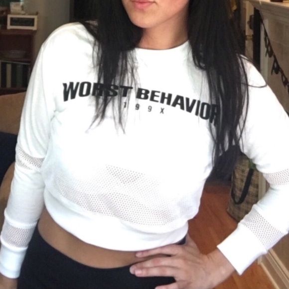 WORST BEHAVIOR CROPPED TOP WITH MESH - Picture 3 of 3