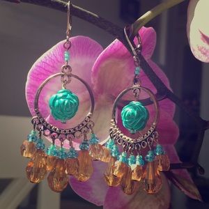 dangly rose bead earrings