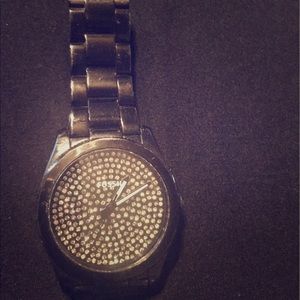 Black rhinestone fossil watch bling
