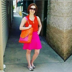 Orange and Pink Tote w/Gold Chain Handles