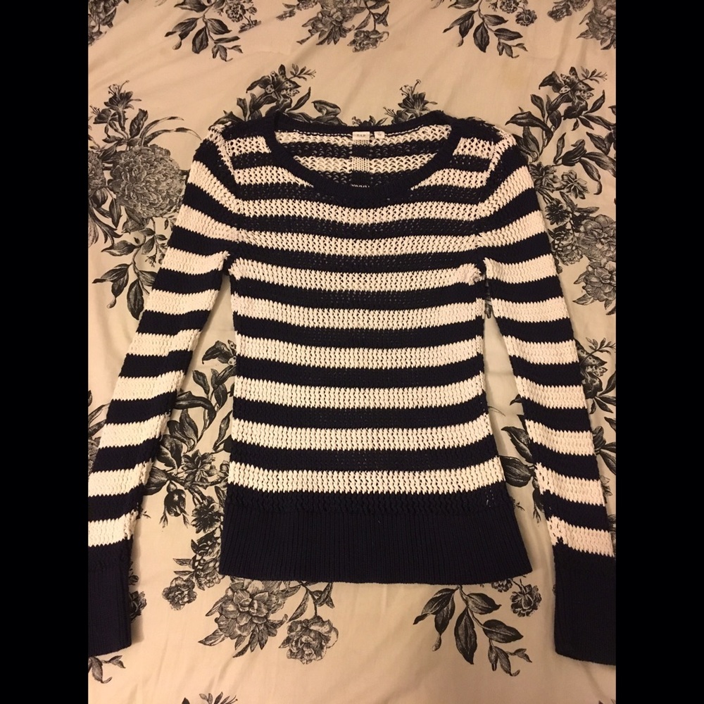 Gap Navy and White Stripe Open Knit Sweater