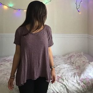 Maroon and White Striped Wide Neck T-shirt