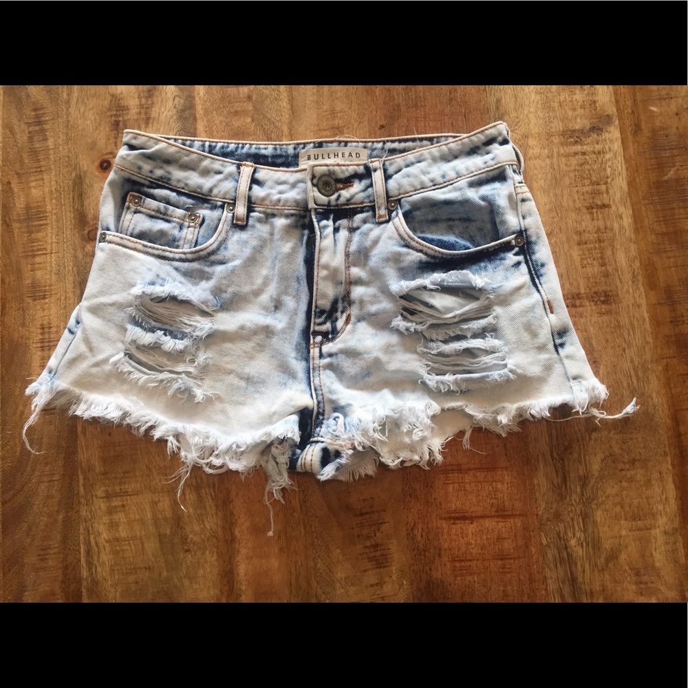 High rise distressed denim shorts