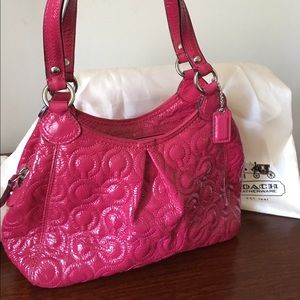 Coach: raspberry patent leather petite bag