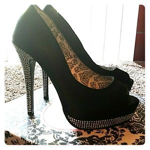 Bordello, black satin heels
