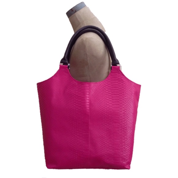 Neiman Marcus Handbags - NWT [Neiman Marcus] Hot Pink Faux Snakeskin Tote