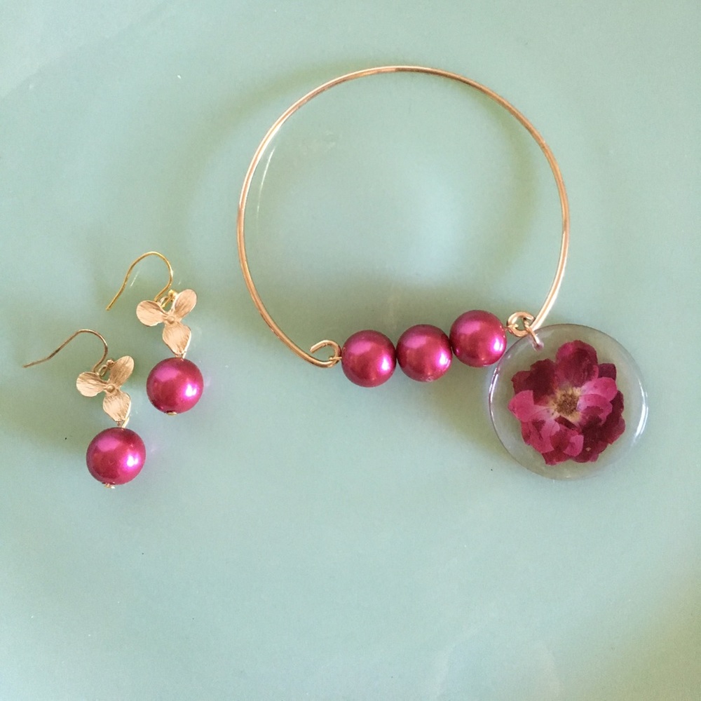 SET bracelet earrings bridesmaid gift gold & rose