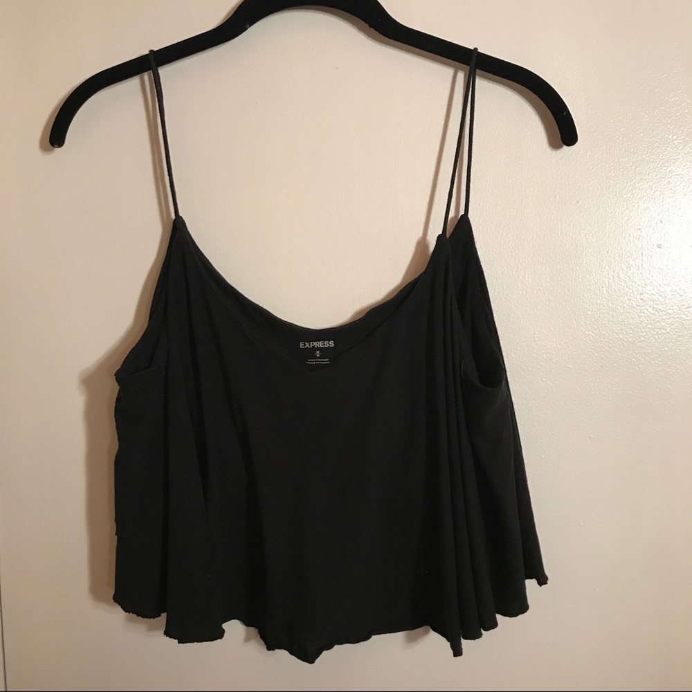 Express Flowy Black Crop Top w/ Spaghetti Straps