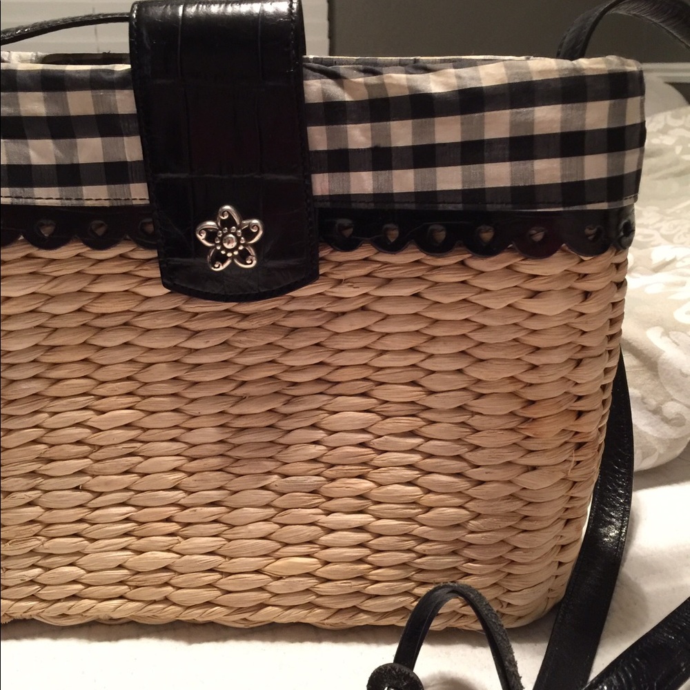Brighton black and white checkered straw purse