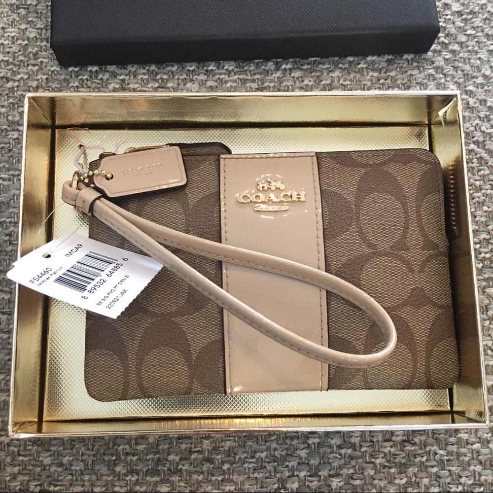 Coach Khaki Platinum Wristlet