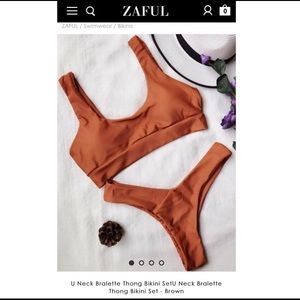 I Neck Bralette Thong Bikini Set - Orange Brown