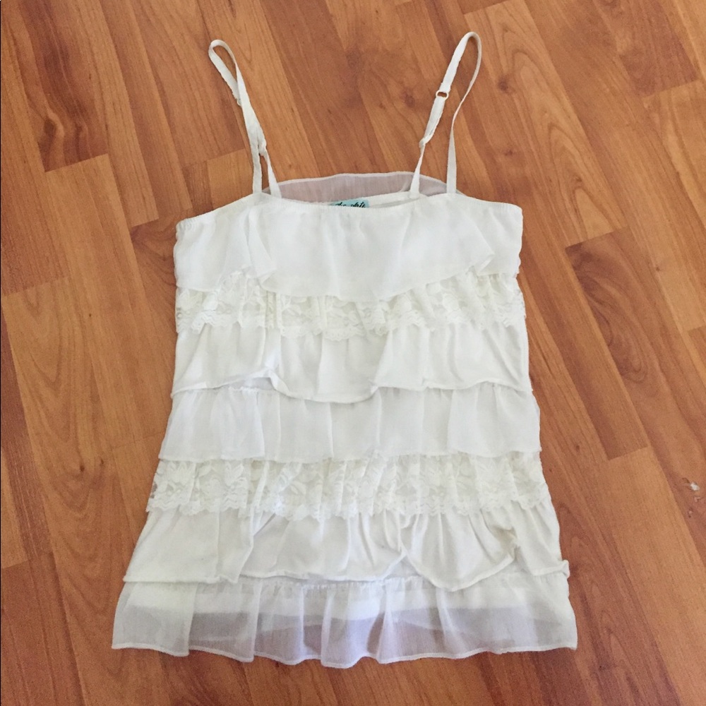 White ruffle shirt