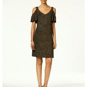 Cold shoulder gold shimmer dress. NWT