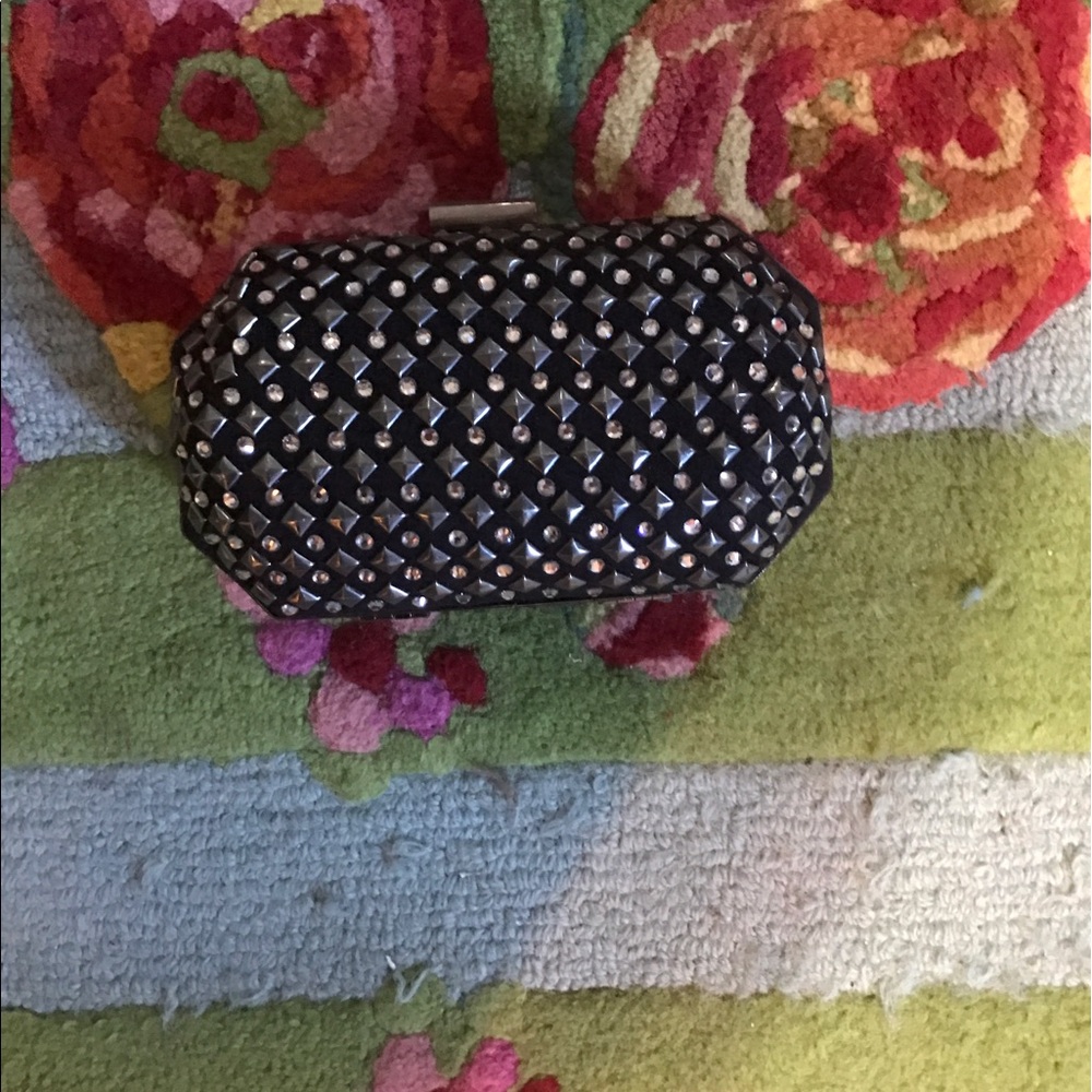H&M black studded rhinestone clutch