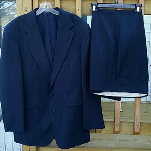 Men's navy blue pin striped suit