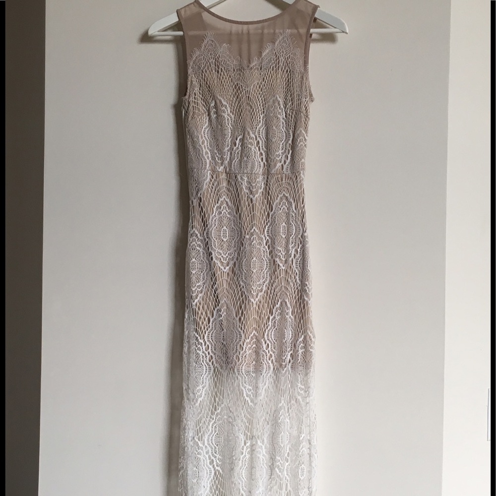Long white and nude Lace dress