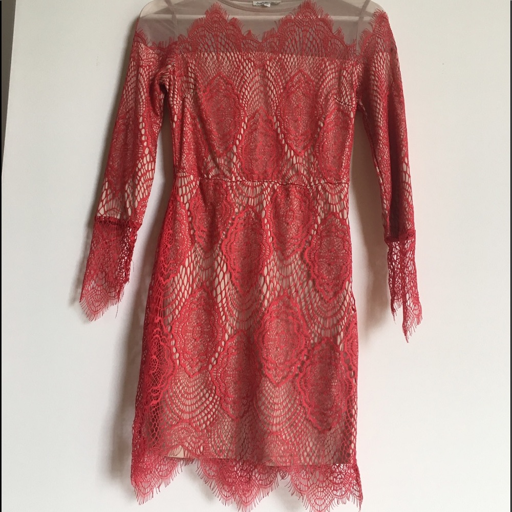 Red Lace and nude mini dress