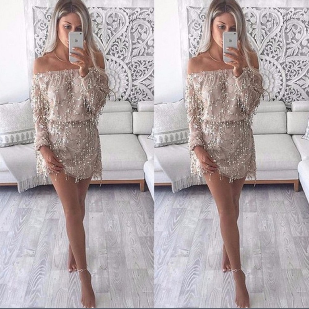 🎉HP!🎉LAST ONE! Sexy Gold Sequins/Fringe Dress - Picture 3 of 8