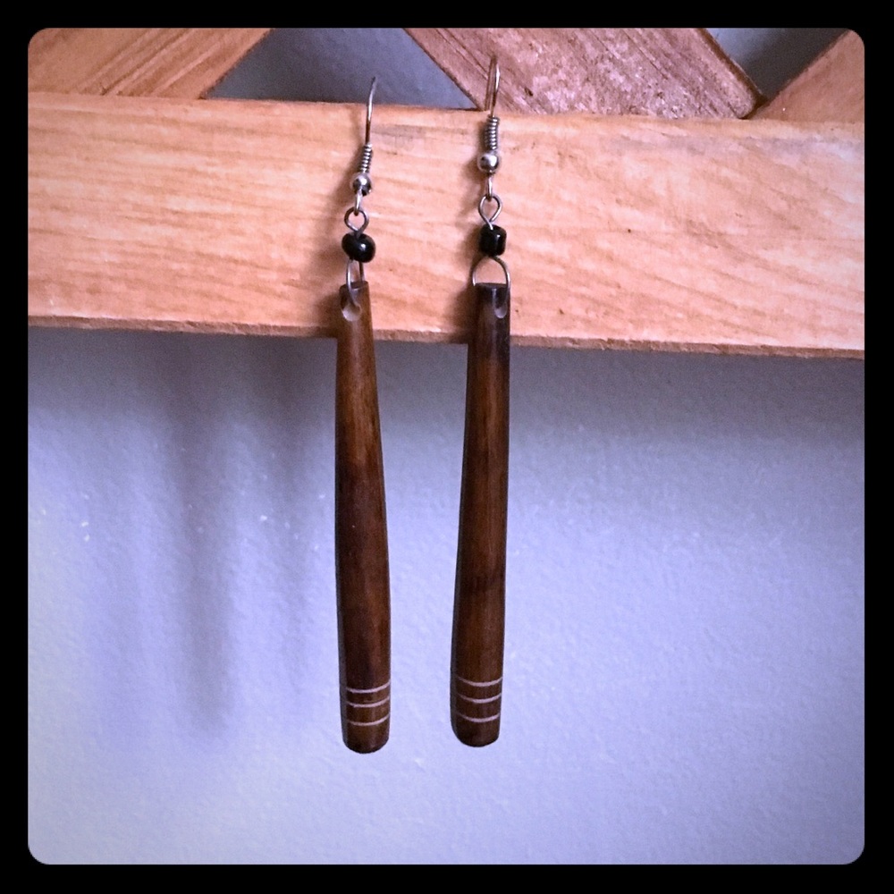 Wood African inspired drop earrings