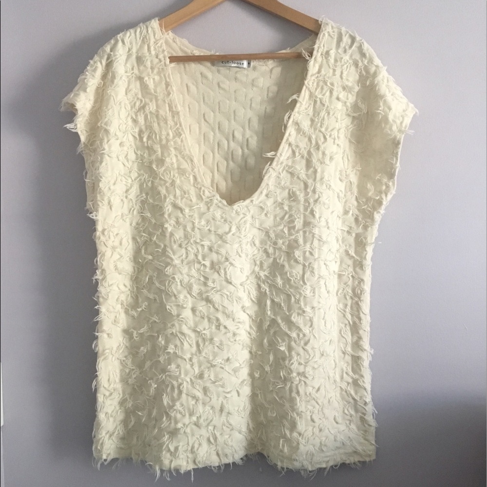 Deep V-neck cream minimalist top by Cut Loose