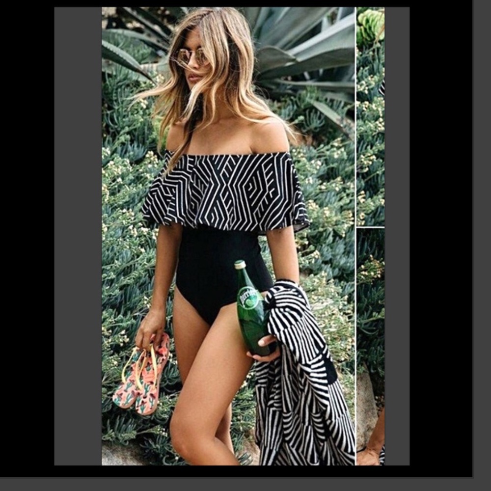 One Piece Ruffle Off Shoulder Swimsuit - Picture 4 of 5