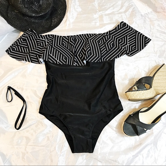 One Piece Ruffle Off Shoulder Swimsuit - Picture 3 of 5