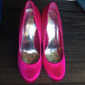 Bakers hot pink heels with with rhinestone heels.