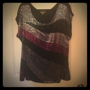 Shirt Pink, Black, and Silver Sequin Short Sleeve