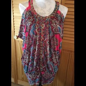 CACHÉ Sleeveless printed top with chain detail