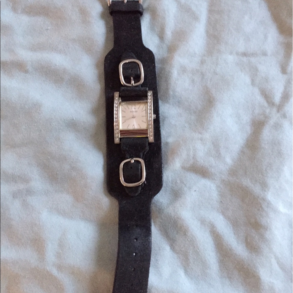 GUESS black suede women's band watch