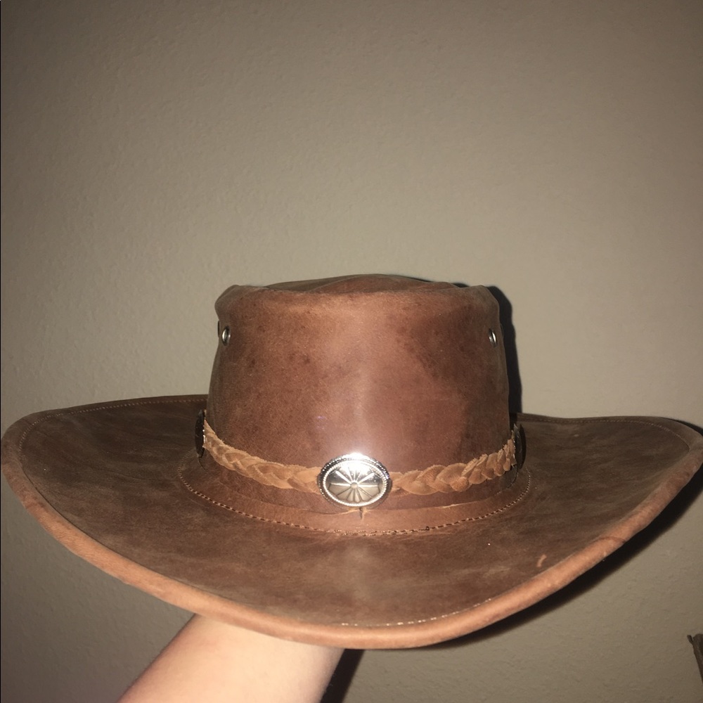Genuine leather brown hat