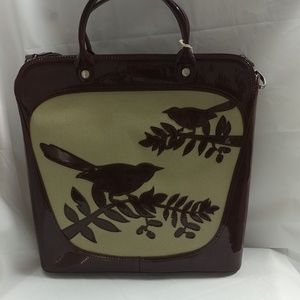 NOAH Computer Tote Birds Bordeaux Khaki Vegan PVC