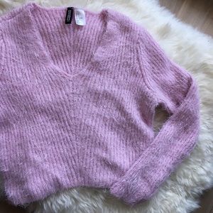 Fluffy Pink Cropped Sweater