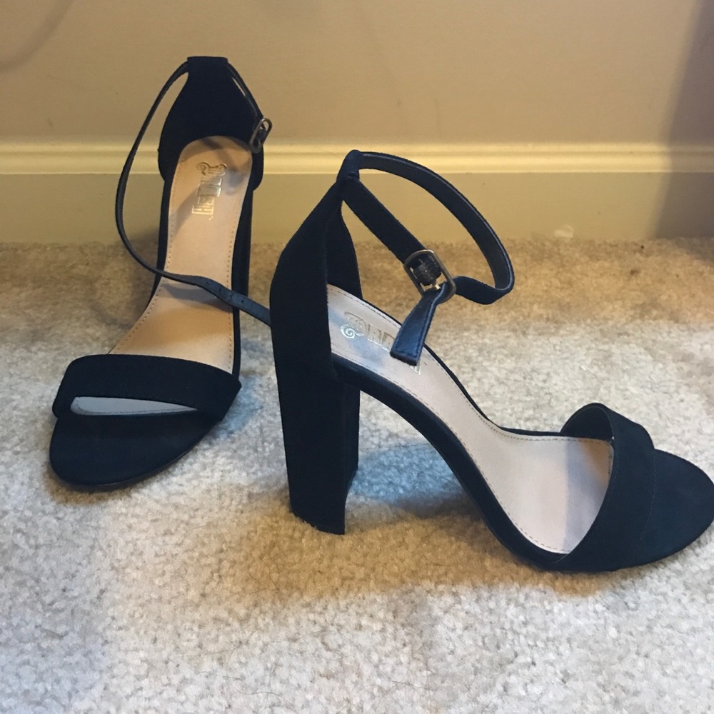 Black suede block heel