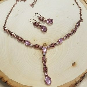Pink vintage feel Y necklace and earrings set