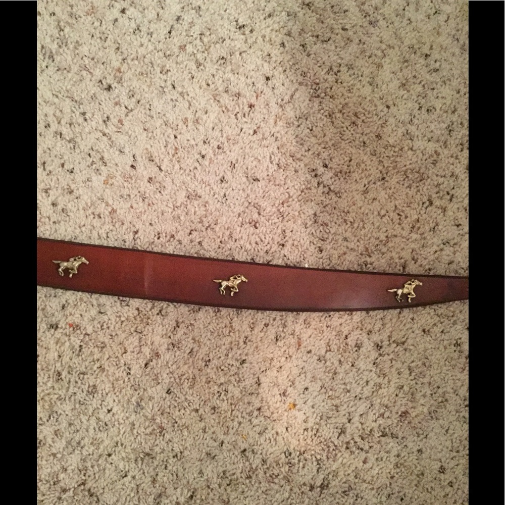 Vintage Leather Belt with metal Horse Adornment.