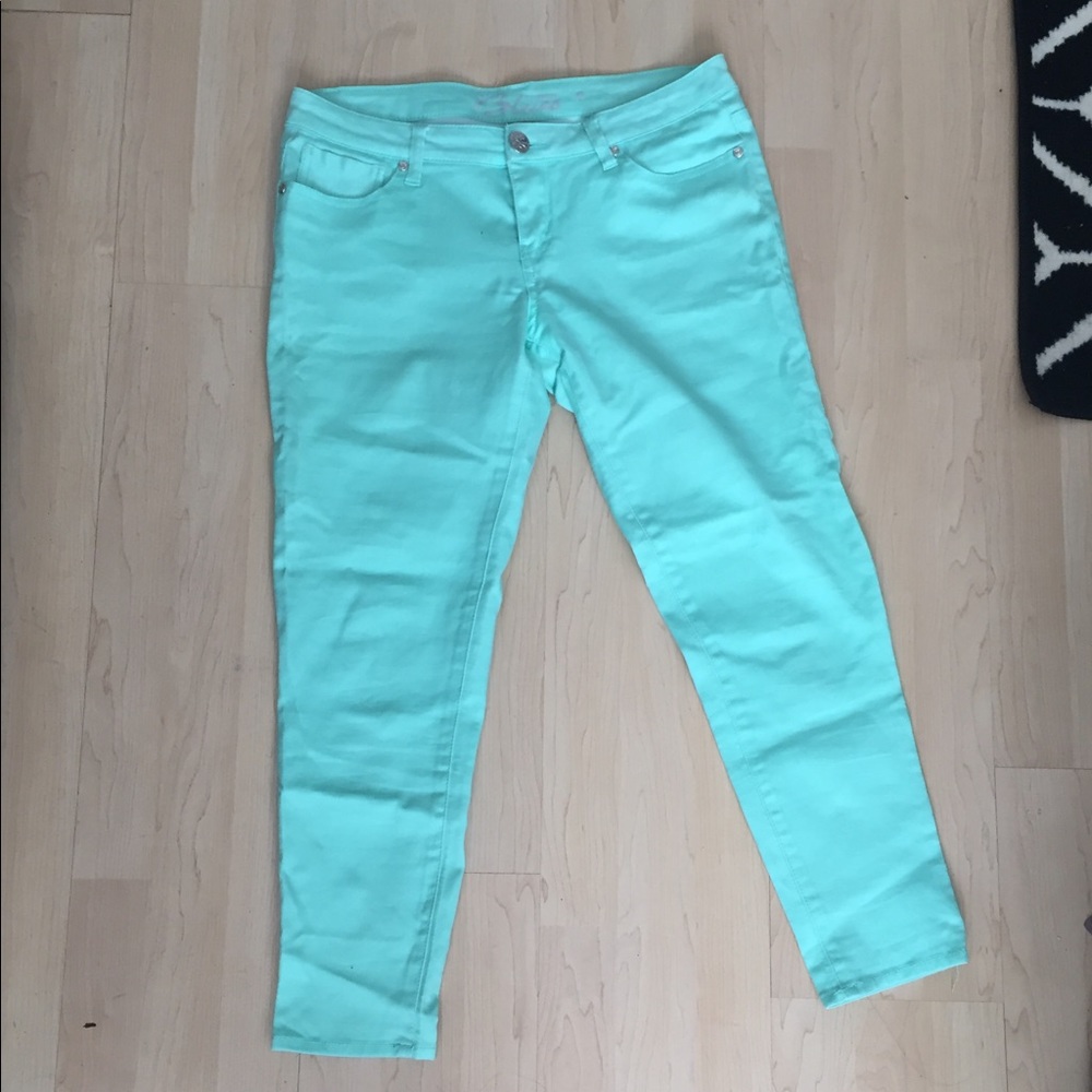 Mint green crop jeans