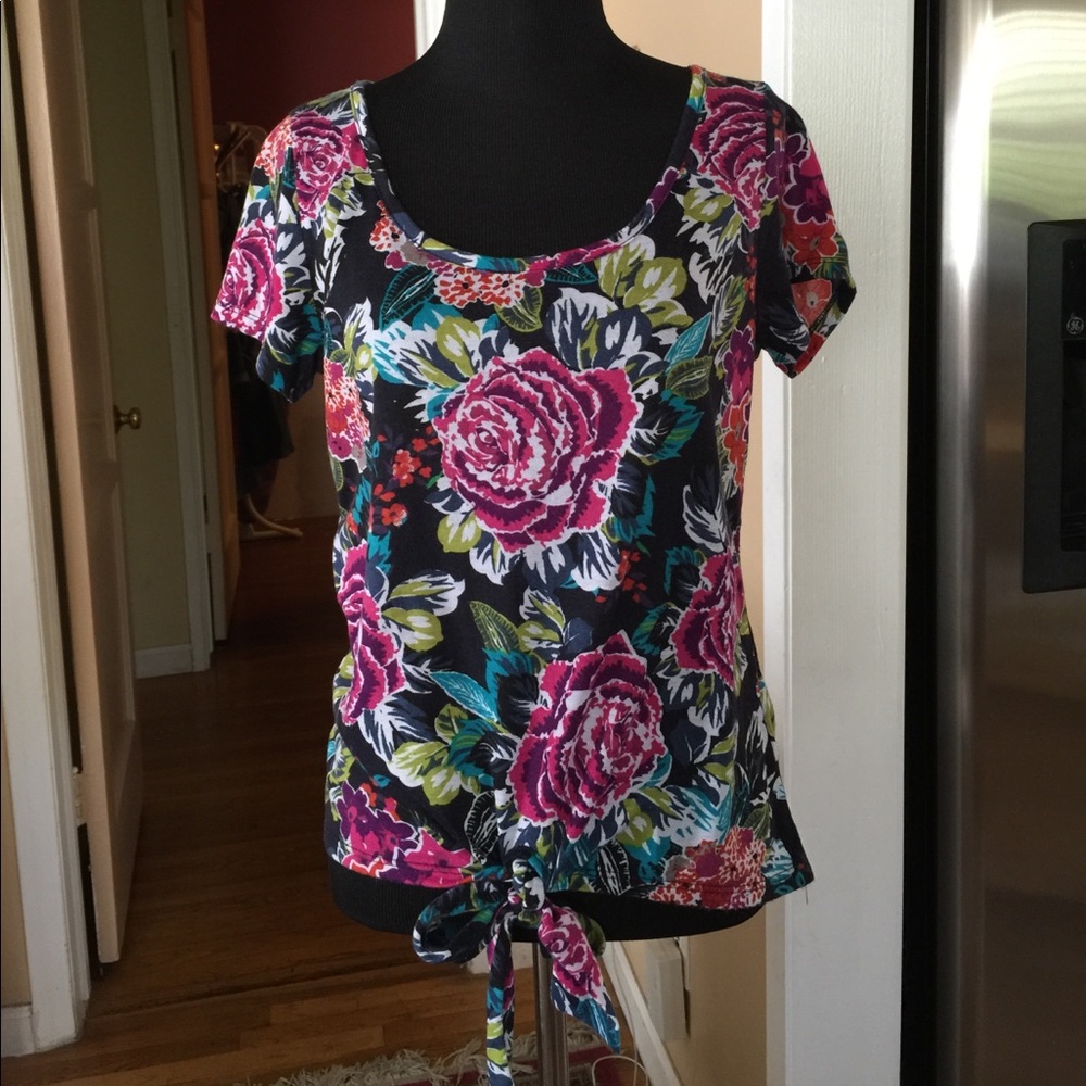 Pink Rose Floral Print Top, size M
