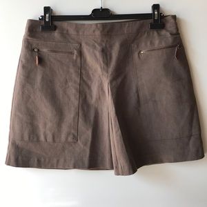 Zara Brown Skirt Size XL Short Pleated Mini Zipper Pockets
