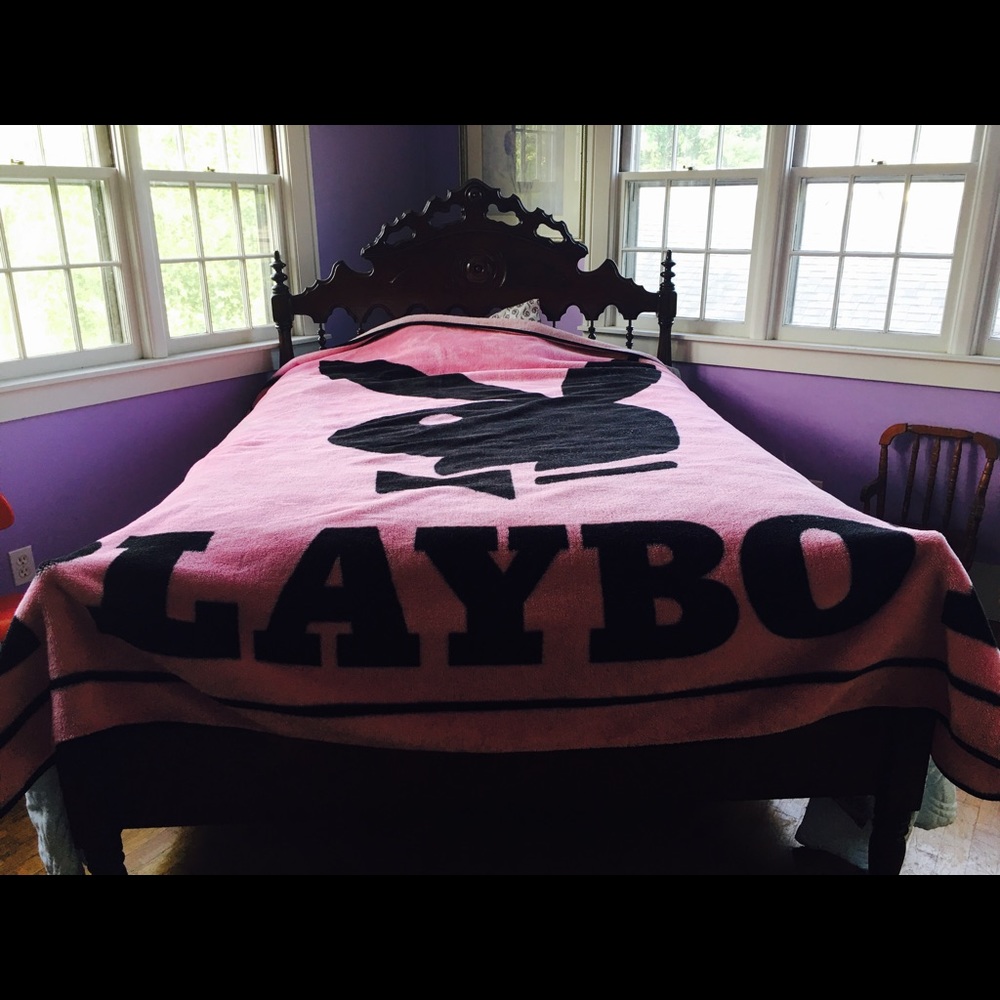 Playboy pink and black flannel queen king throw