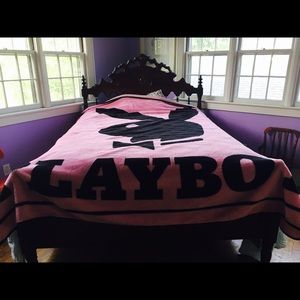 Playboy pink and black flannel queen king throw